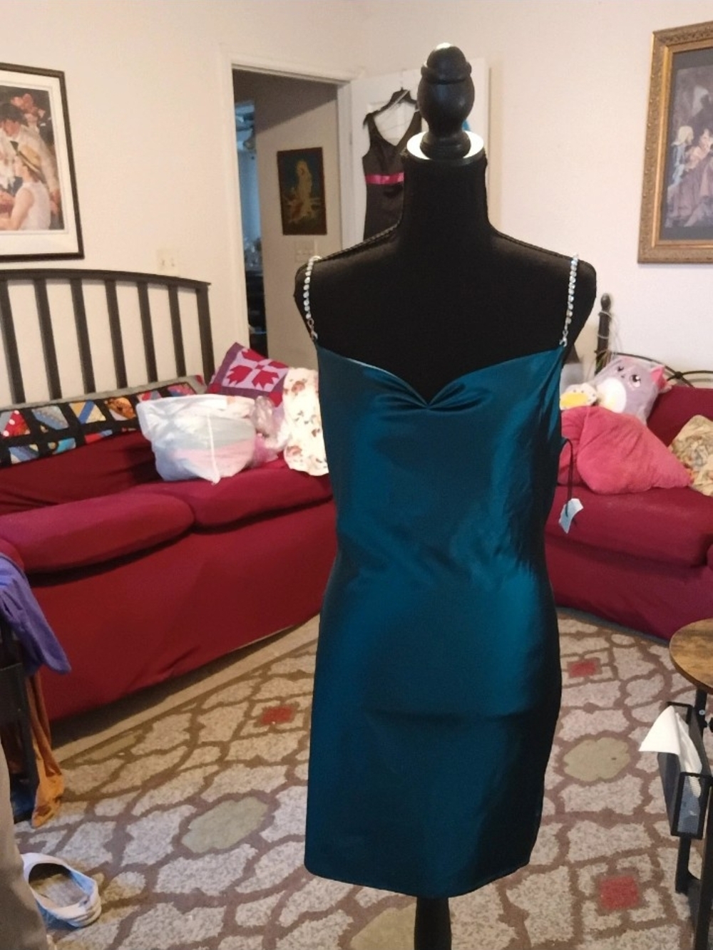 Crystal Sky Emerald Green Satin Mini Dress with Crystal Straps